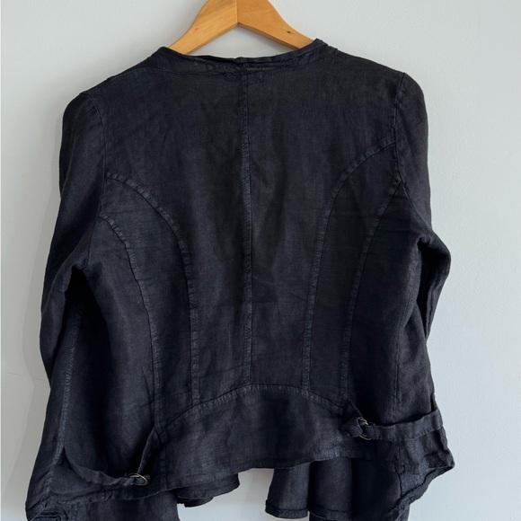 Tempo Paris Women Black 100% Linen Open Front Jacket Boho Avant Garde  Artsy S - Picture 6 of 7